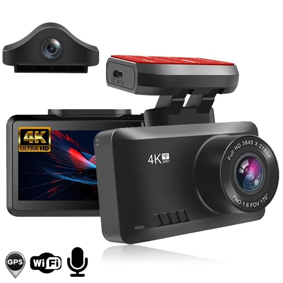 TOP! 4K GPS WIFI vaizdo registratorius su dviejomis kameromis