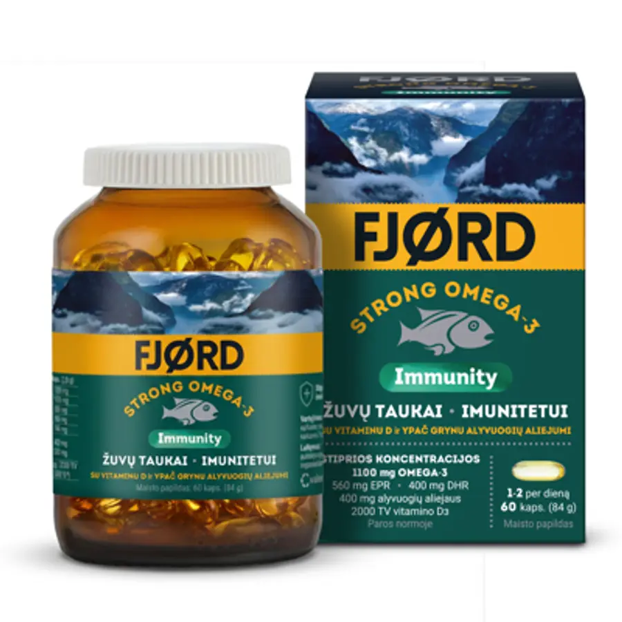 FJORD STRONG OMEGA-3 IMMUNITY, 60 kapsulių