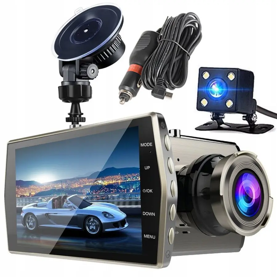 Vaizdo registratorius automobiliui, 2 kameros ir GPS